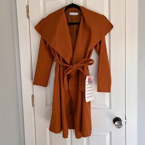 Chicwish Open Front Wool-Blend Coat in Pumpkin. Size Small. NWT